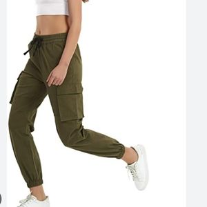 Green Army Cargo Pants Joggers Elastic Drawstring Extra Pockets WOMEN'S LARGE